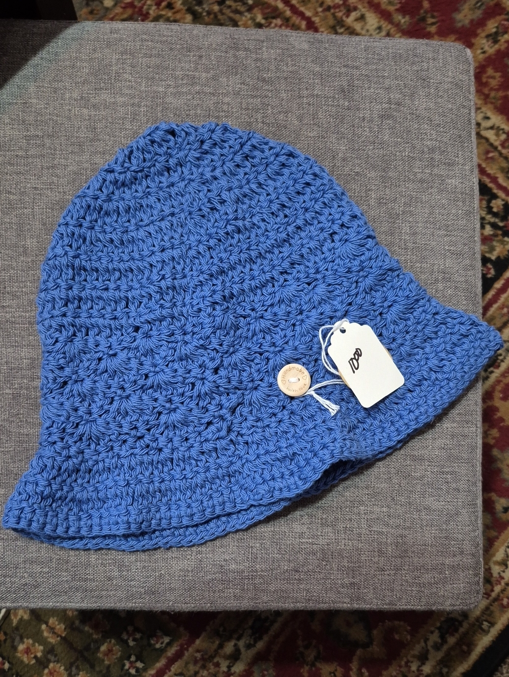 Handmade Blue Cotton Crochet Bucket Hat